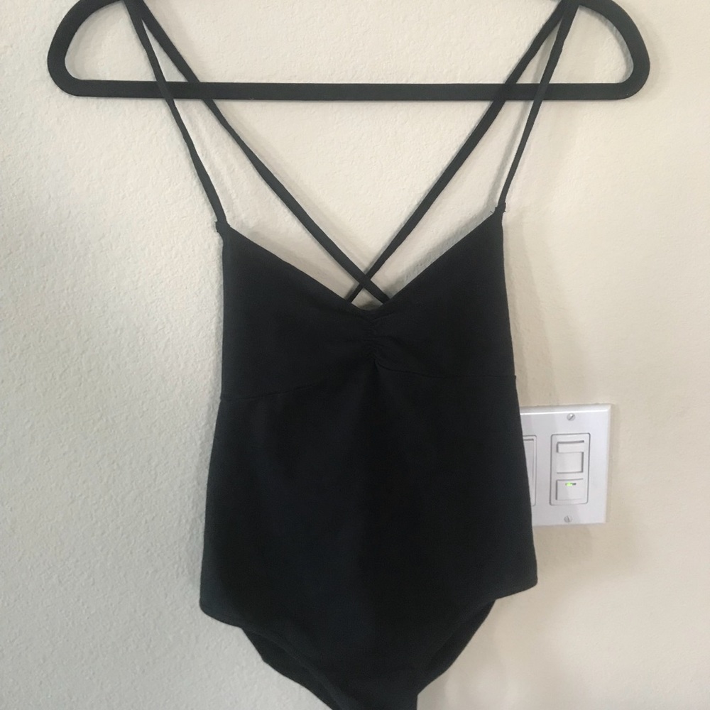 FOREVER 21 BLACK BODYSUIT CAGE CROSS BACK